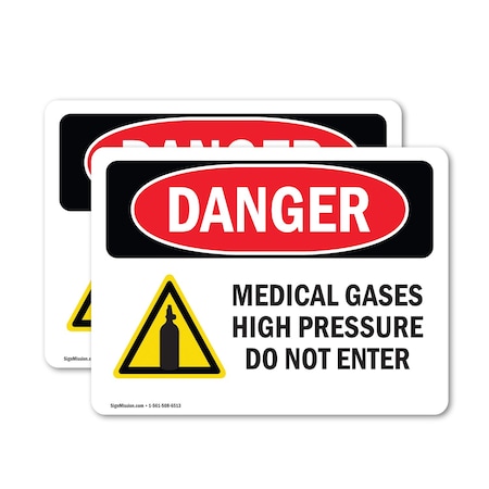 Signmission Medical Gases High Pressure Danger Sign, Vinyl Decal, 5in W x 3.5in L, 2PK OS-2PACK-DS-D-35-L-2174